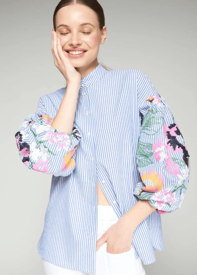 Vilagallo Uma Shirt Embroidered Sequins Flower Sleeve