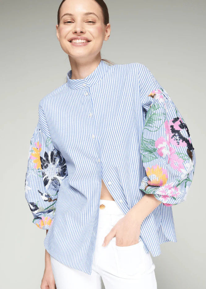 Vilagallo Uma Shirt Embroidered Sequins Flower Sleeve