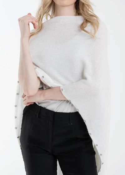 Alashan Cashmere Beaded Trim Topper White