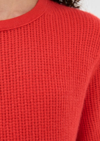 White + Warren 100% Cashmere Waffle Mesh Tee Red Sweater