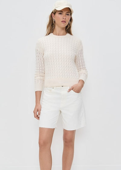 White + Warren 100% Cashmere Cable Shrunken Crew Soft White Sweater