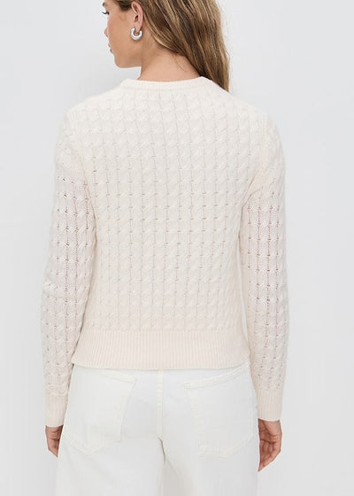 White + Warren 100% Cashmere Cable Shrunken Crew Soft White Sweater