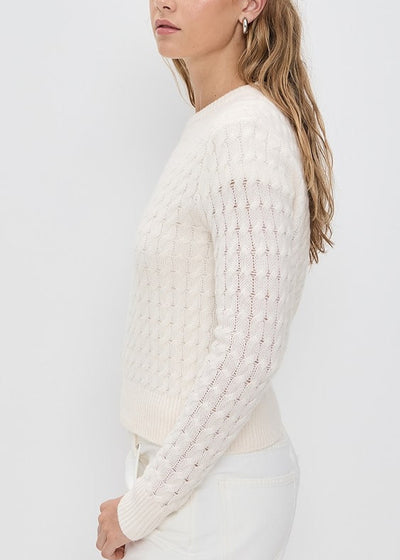 White + Warren 100% Cashmere Cable Shrunken Crew Soft White Sweater