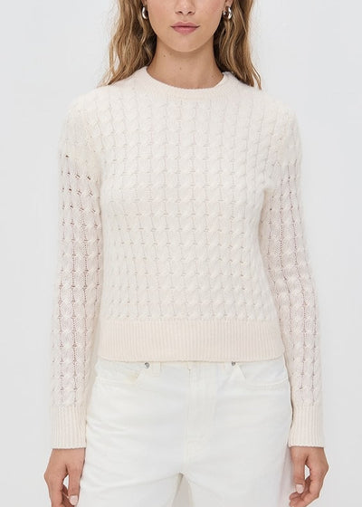 White + Warren 100% Cashmere Cable Shrunken Crew Soft White Sweater