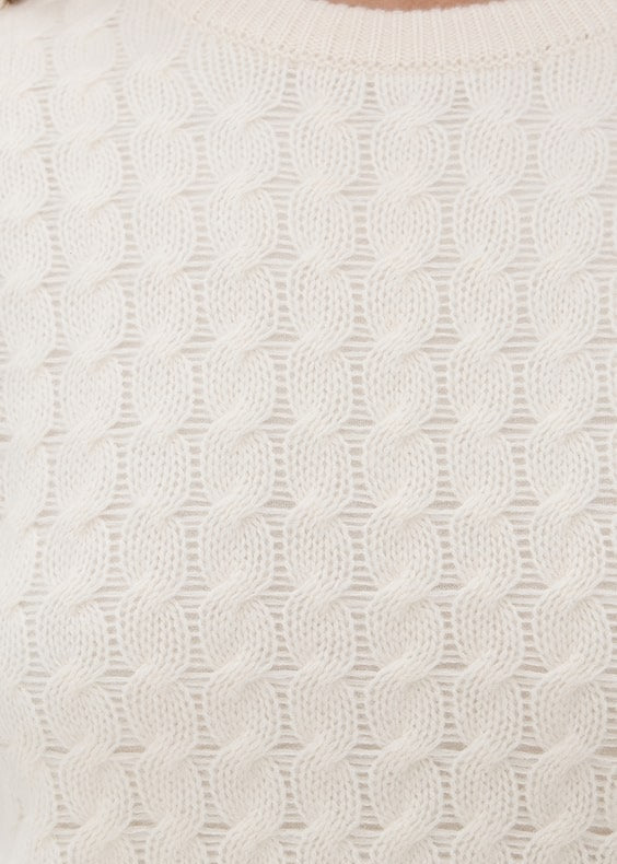 White + Warren 100% Cashmere Cable Shrunken Crew Soft White Sweater