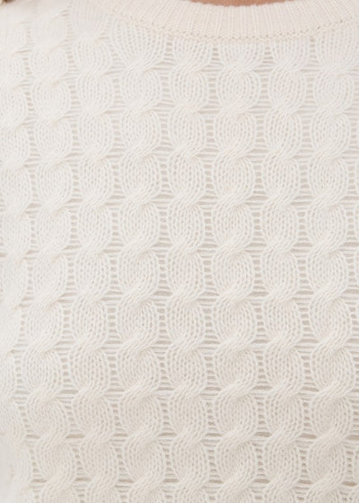 White + Warren 100% Cashmere Cable Shrunken Crew Soft White Sweater