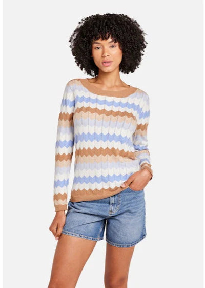 WISPR Zig Zag Crew Top Crema/Frost Blue