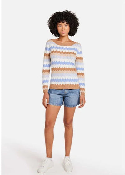 WISPR Zig Zag Crew Top Crema/Frost Blue