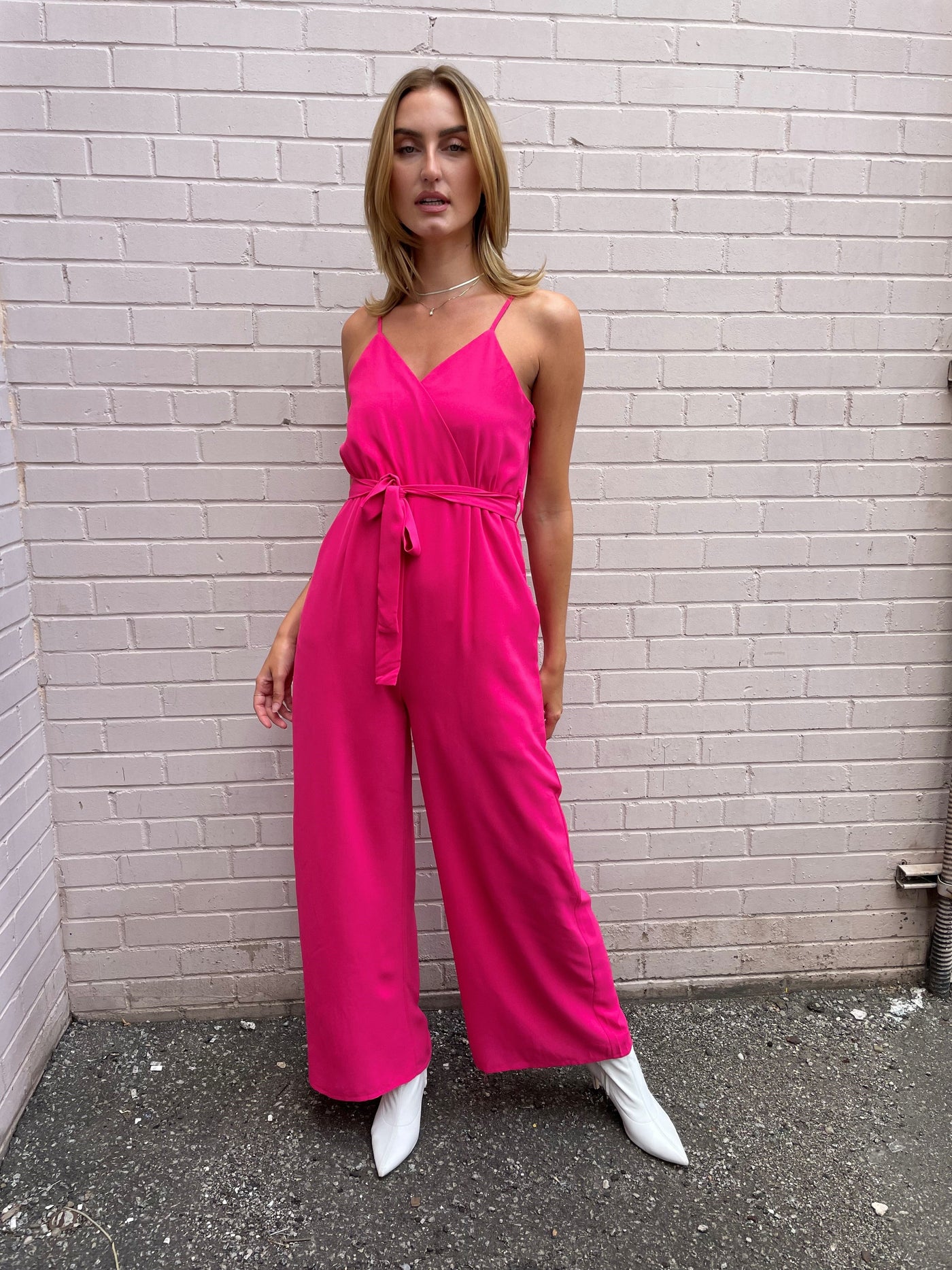 The Pink Door Hot Pink Strappy Jumpsuit