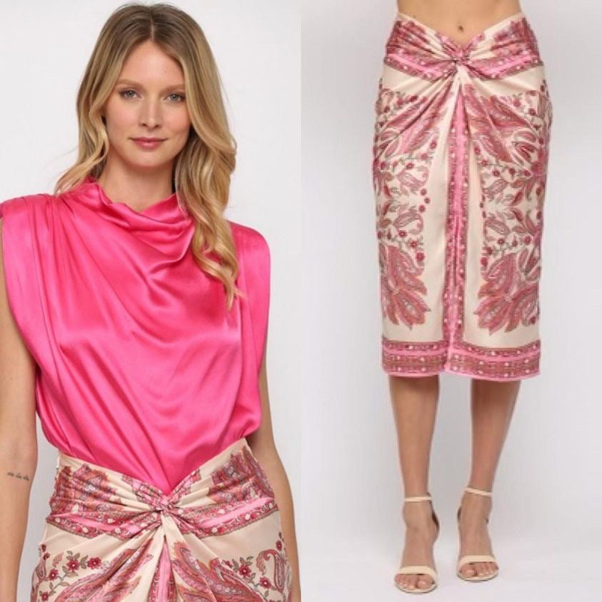 FATE Twist Front Scarf Print Skirt