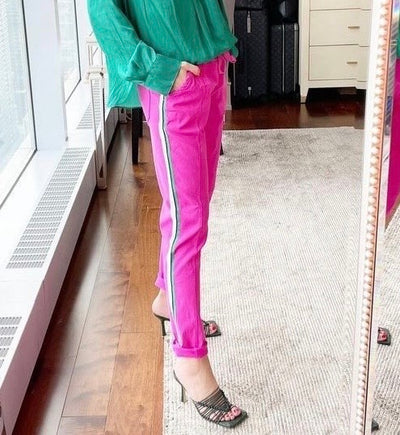 MINI Joggers w Side Sparkle Stripe - Hot Pink