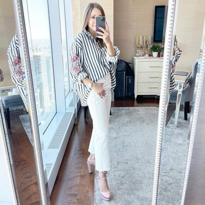 MINI Stripe Button Down Rose Detail - White