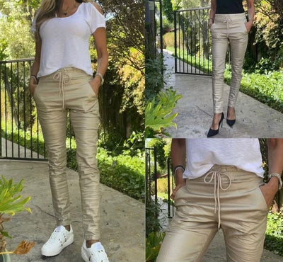 Bevy Flog Tie Front Snake Print Pants -Gold