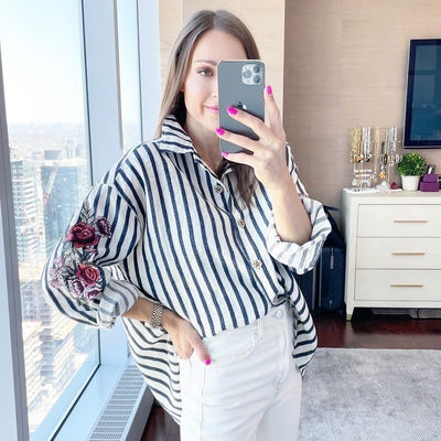 MINI Stripe Button Down Rose Detail - White