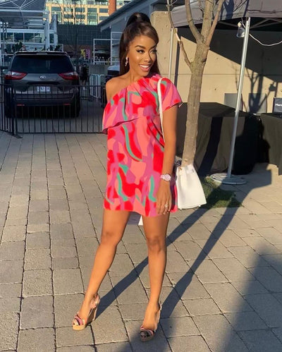 Tyche Multi Colour One Shoulder Short Dress