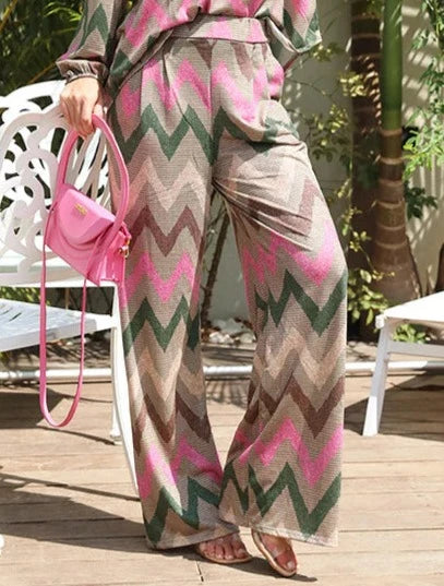 The Pink Door Colourful Zig Zag Print Pants - Beige
