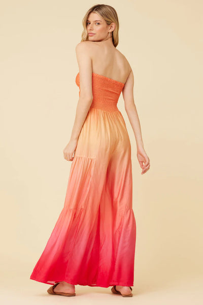 Surf Gypsy Sunset Ombre Dip Dye Satin Jumpsuit