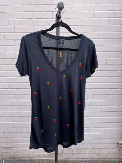 Style Reform Black Tee w/ Red Cherries