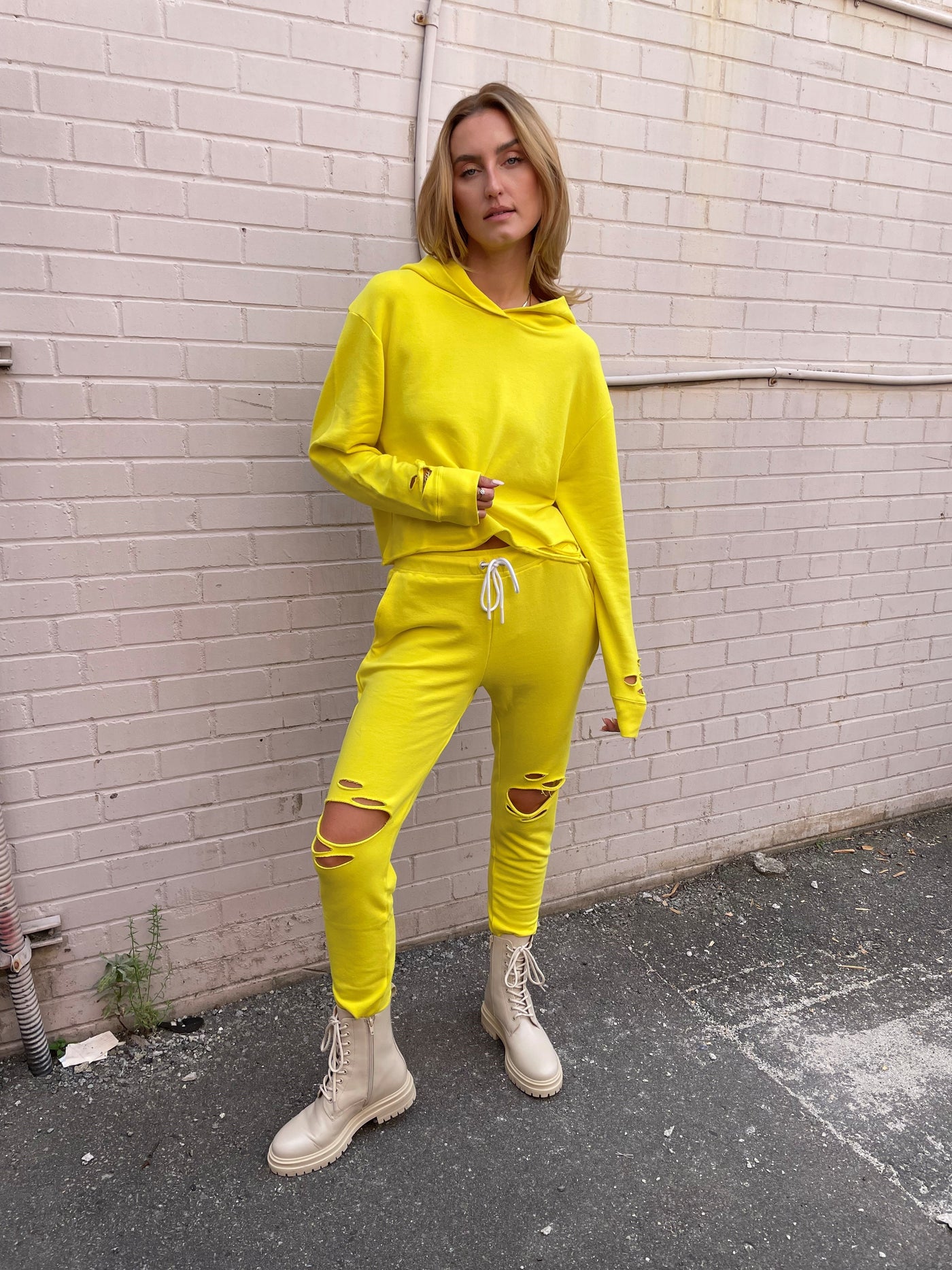 CHRLDR Tasha Bright Yellow Shredded Sweatpants
