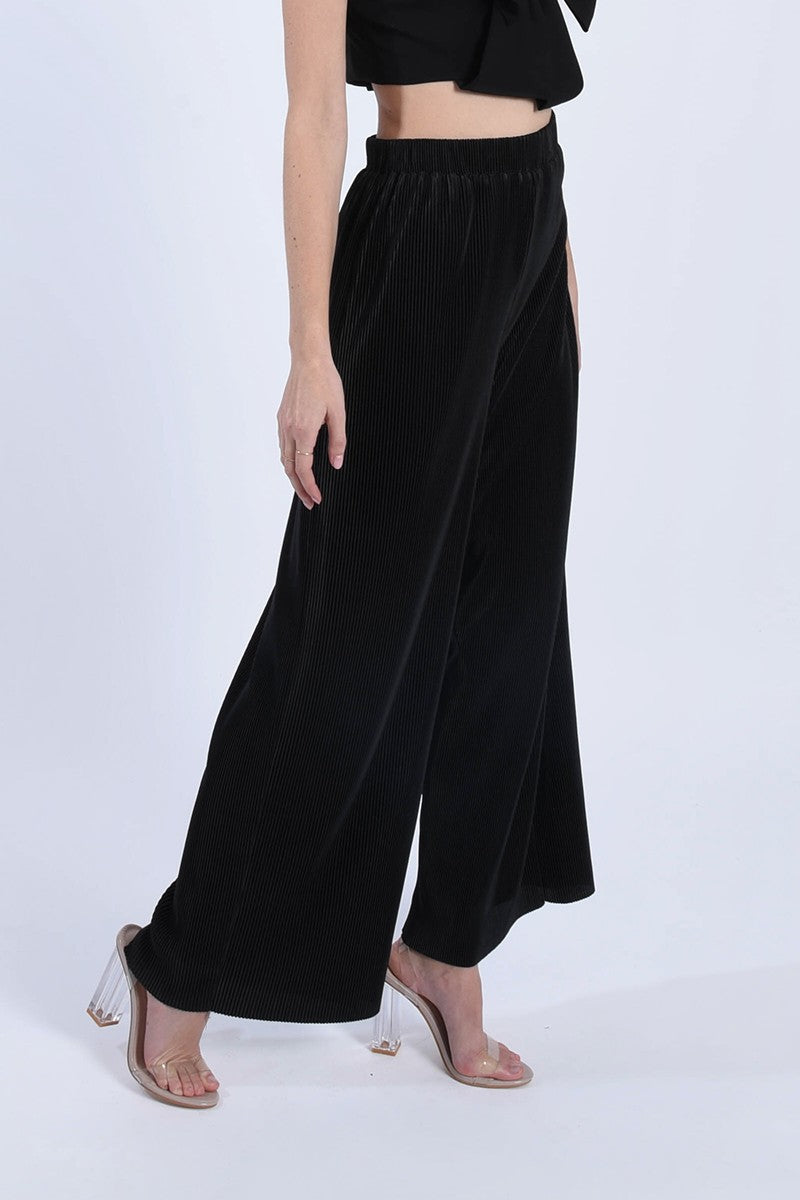 Molly Bracken Ribbed Wide Leg Pant - Black