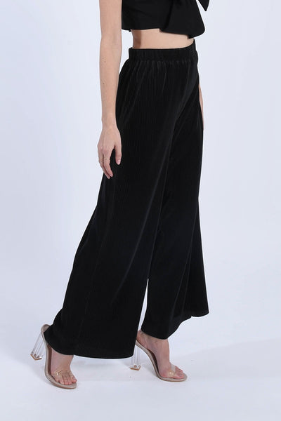 Molly Bracken Ribbed Wide Leg Pant - Black