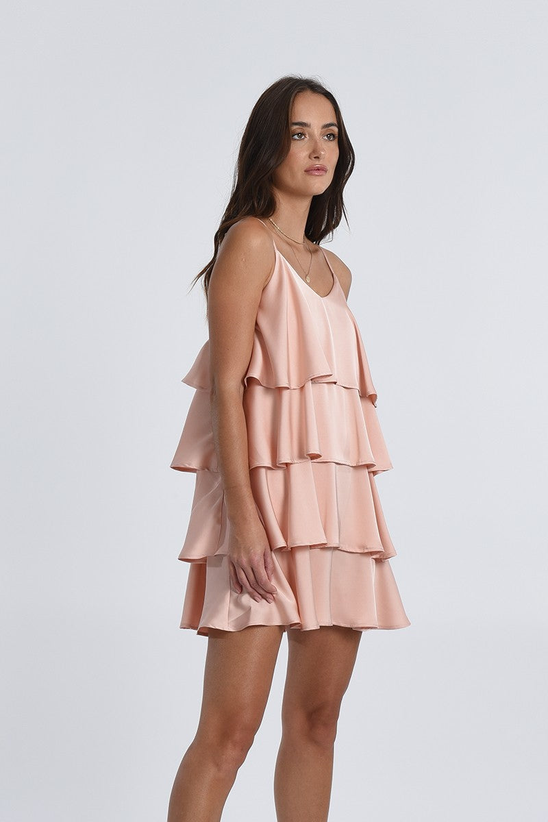 Molly Bracken Satin Layered Dress - Pink Rose