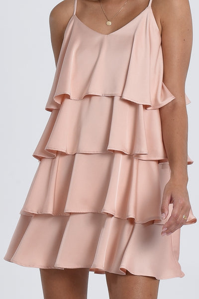 Molly Bracken Satin Layered Dress - Pink Rose