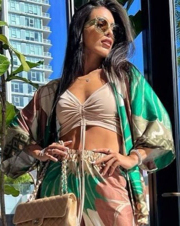 The Pink Door Brown & Green Print Kimono
