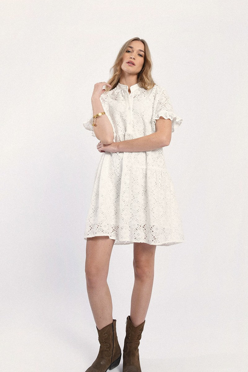 Molly Bracken Babydoll S/S Lace Dress - Off White