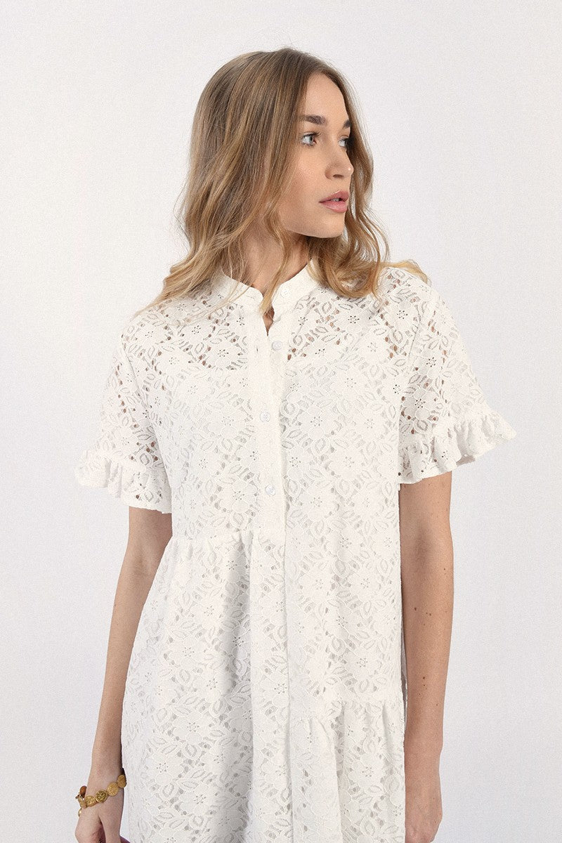 Molly Bracken Babydoll S/S Lace Dress - Off White
