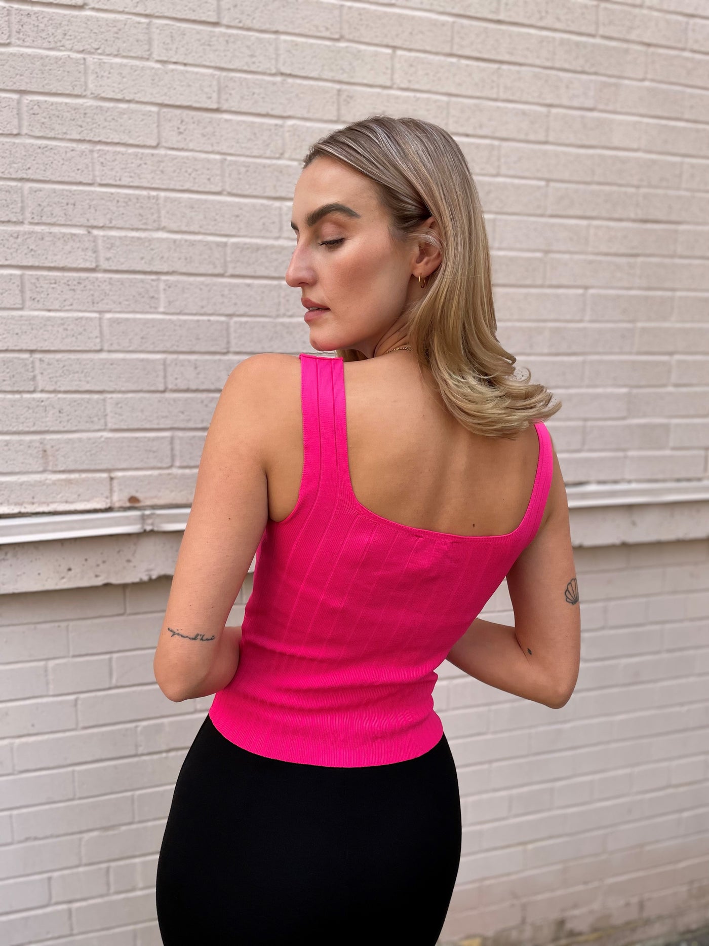 The Pink Door Square Cut Knit Tank Top - Fuchsia