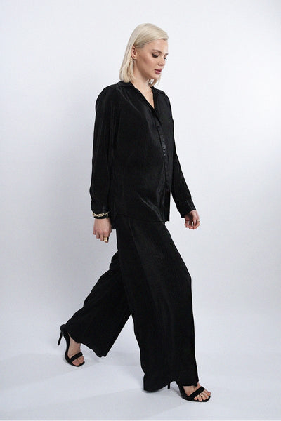 Molly Bracken Ribbed Wide Leg Pant - Black
