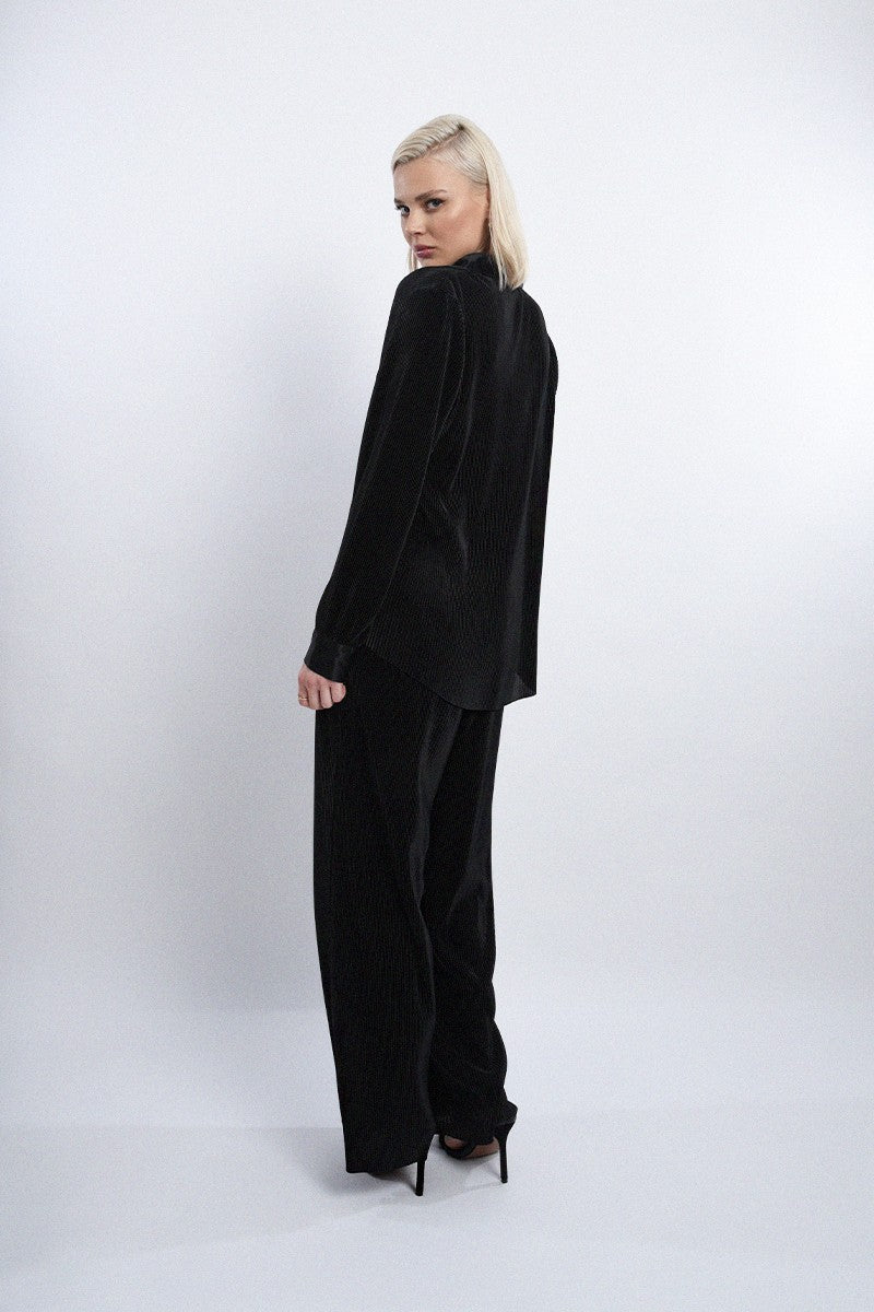 Molly Bracken Ribbed Wide Leg Pant - Black