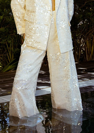 Molly Bracken Sequin High Waist Pants - Vanilla