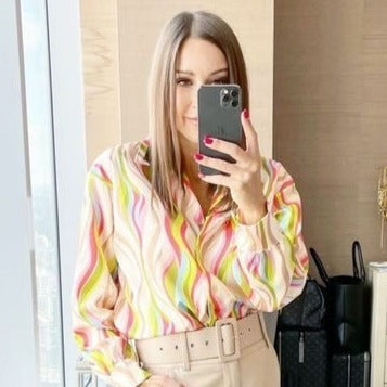 Venti Multi Colour L/S Abstract Shirt Beige