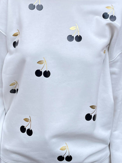 Style Reform White Sweatshirt w/ Black & Gold Cherries