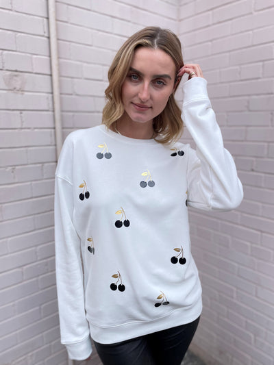Style Reform White Sweatshirt w/ Black & Gold Cherries
