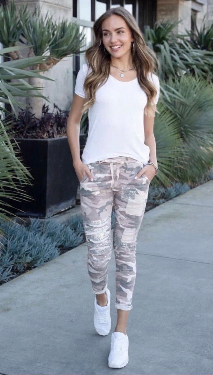 VENTI Camo Pant w Sequins Detail - Pink