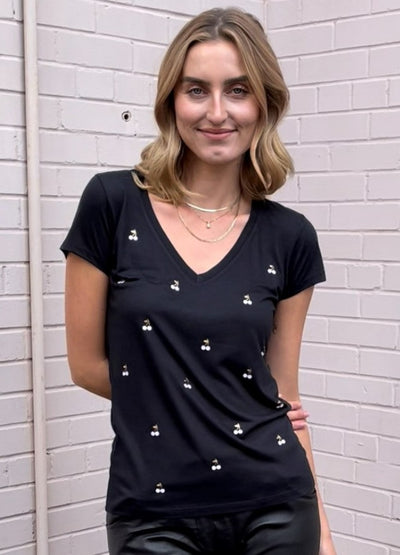 Style Reform Black Tee w/ White Cherries