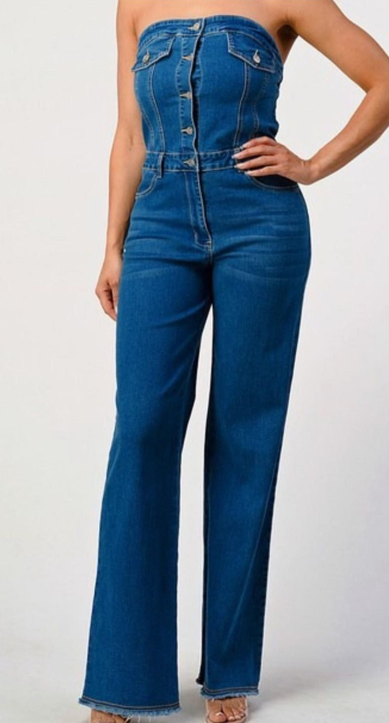 Litz by Uniq Strapless Sweetheart Denim Jumpsuit