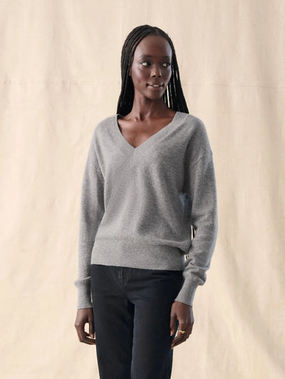 White + Warren Cashmere Core V Neck - Heather Grey
