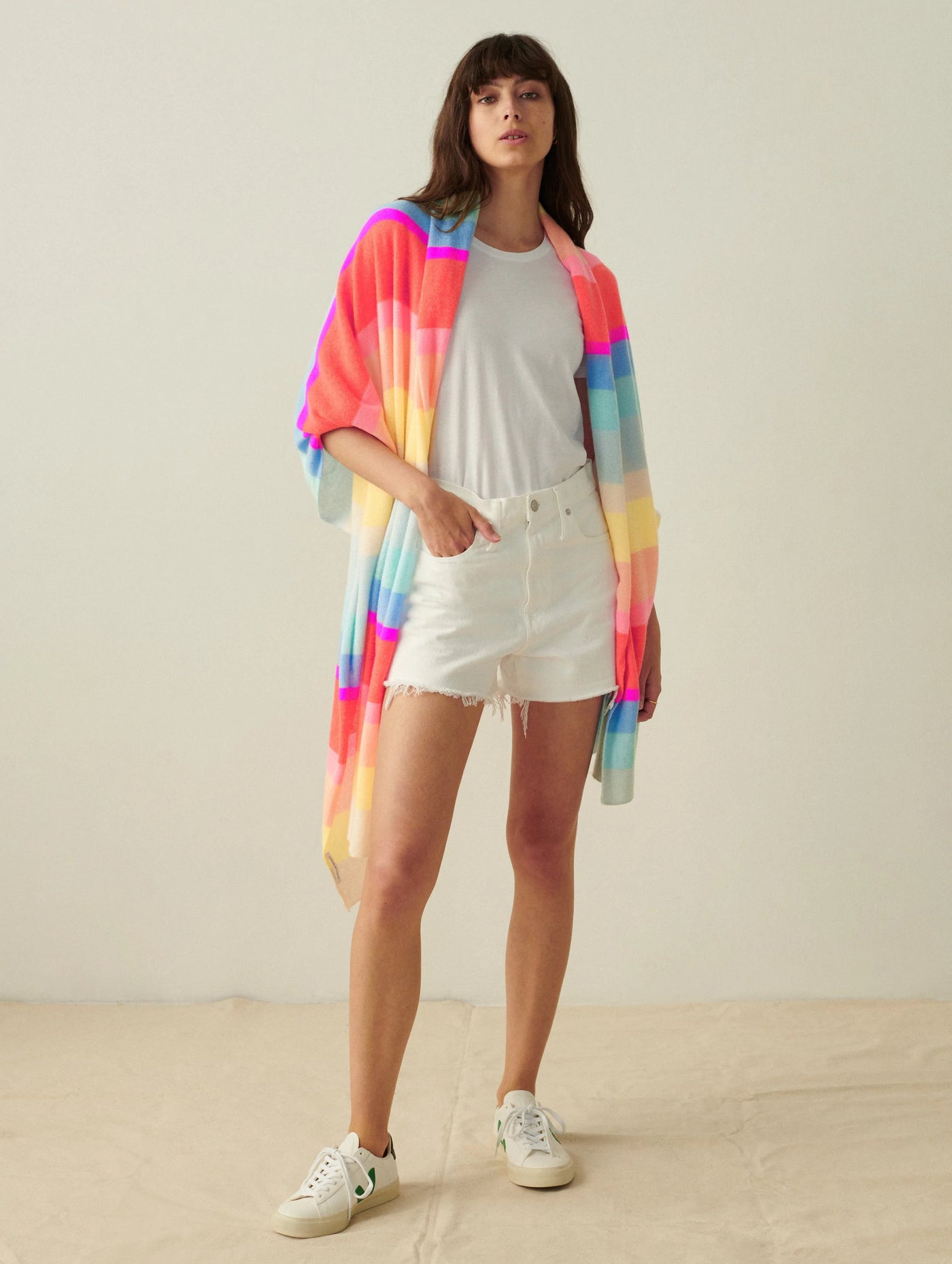 White + Warren Cashmere Striped Travel Wrap - Rainbow