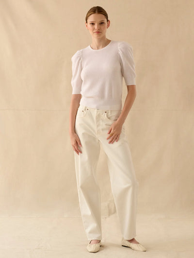 White + Warren Cashmere Puff Sleeve Tee - Soft White