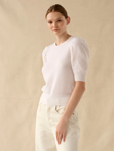 White + Warren Cashmere Puff Sleeve Tee - Soft White