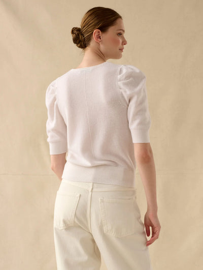 White + Warren Cashmere Puff Sleeve Tee - Soft White