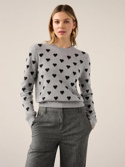 White + Warren Cashmere Ombré Heart Crew - Grey/Black