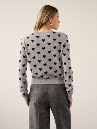 White + Warren Cashmere Ombré Heart Crew - Grey/Black