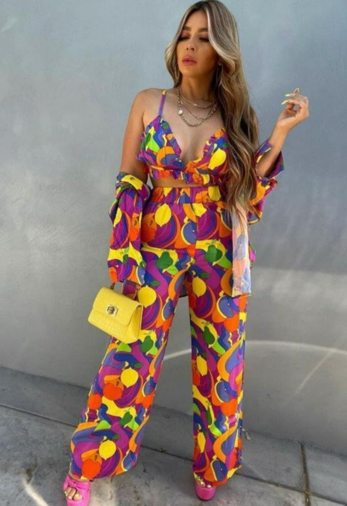 The Pink Door Bright Fruit Print Top & Bra