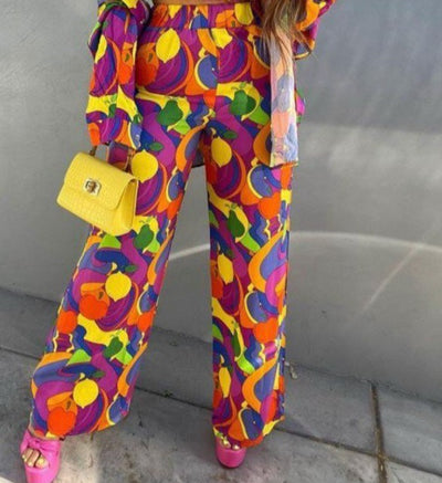 The Pink Door Bright Fruit Print Pants