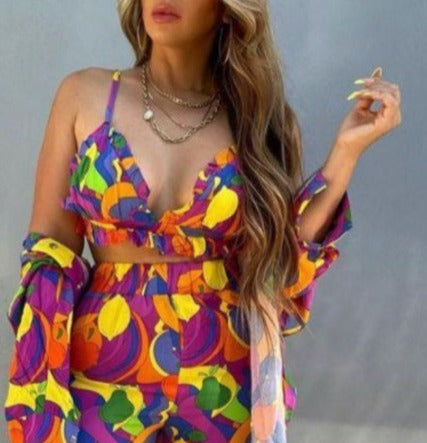 The Pink Door Bright Fruit Print Top & Bra